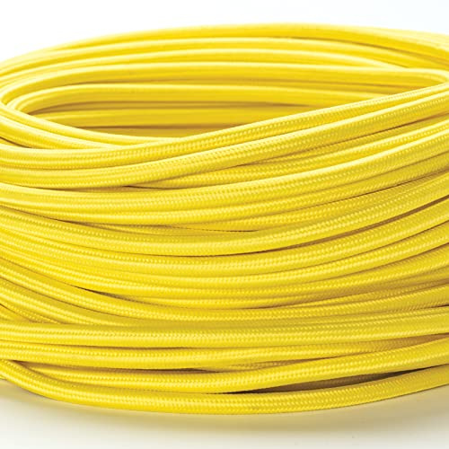 Cable con revestimiento textil, cable de alimentación de 3 hilos, 3 x 0,75 mm², con conductor a tierra, accesorios de lámpara (50 m, Amarillo)