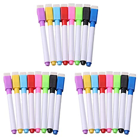 24 Stück Whiteboard Stift mit Schwammbürste 8 Farben Löschbarer Stift Rundspitze Marker Markierungsstift auf Wasserbasis Magnetisch Schwarz Lila Rosa Rot Blau Himmelblau Grün Gelb Schreibwaren