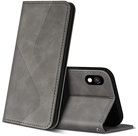 ZONNAVI Coque pour Samsung Galaxy A10 / Galaxy M10, Premium Étui Housse en Cuir de Protection avec [Emplacements Cartes], Clapet Folio Portefeuille pour Samsung Galaxy A10 / Galaxy M10 (Gris)
