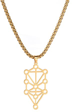 Amaxer Sephirot Kabbale Arbre de Vie Collier pour Hommes Vintage Amulette Hurlé En Acier Inoxydable Bijoux Cadeaux Pendentif Collier