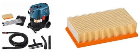 Bosch Professional Aspirateur Gas 35 L AFC (1 380 W Max, ontenance Brute de la cuve 35 l) + Bosch Accessories 2607432033 Filtre plissé Plat en Cellulose pour Gas 35-55