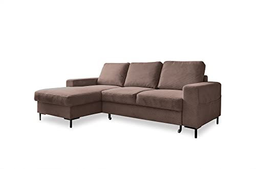 MIUFORM Ecksofa mit Schlaffunktion und Bettkasten | Lofty Lilly | Wohnladschaft Couch Schlafcouch Wohnzimmer Gästezimmer | Cord-Stoff Metallfüße (Dunkelgrau, Links ausgerichtet)