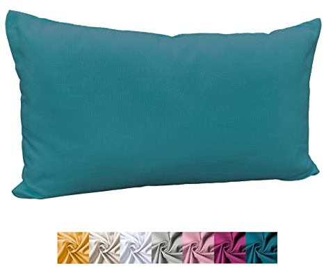 heimtexland ® Deko Kissenhülle Baumwolle Kissen Bezug Natur Dekokissen Typ849 Petrol 30x50 cm