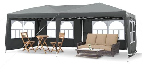 LEMROE Pop Up Large Gazebo 3 x 6M with Sides, Party Tent Event Shelter Heavy Duty Camping Gazebo with Rainproof 210D Marquee for Garden Outdoor (grey-with sidewalls)