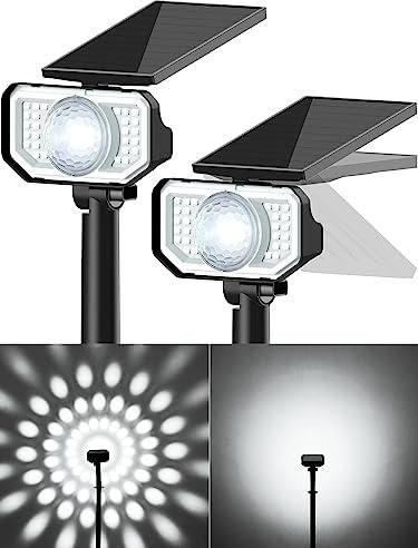 FabStyl Spot Solaire Exterieur, Lampe Solaire Jardin Lumière Puissante Projecteur Solaire au Sol Etanche IP67,3 Luminosité,Abat-jour Amovible Éclairage Pour Chemin Allée Cour - 2 Pack Blanc Froid