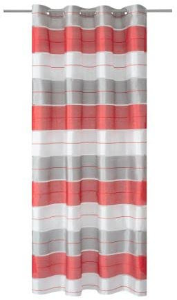 DRAPELLA|Fertiger Vorhang Quer Gestreift Halbtransparent Gardinen Schals für Wohnzimmer Schlafzimmer Kinderzimmer Weiß - Grau - Rot 145 x 250 cm 2er Set