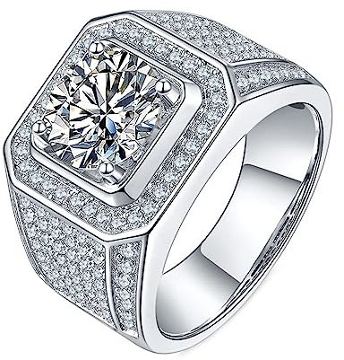 Skcess 925er Sterling Silber Herren Ring Silber, Halo-Design Engagement Ring Weiß Moissanite Ring 3ct Größe 65 (20.7)