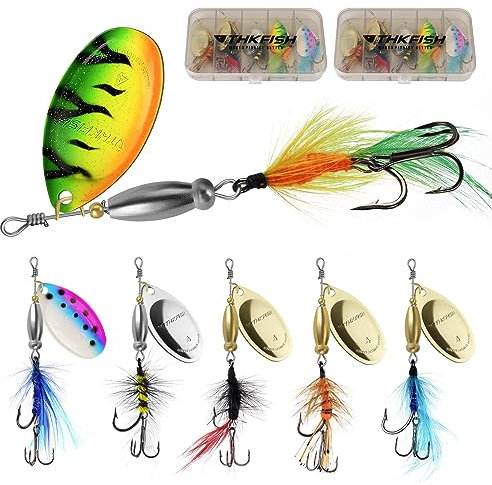 THKFISH Cebos Spinner Señuelos de Pesca de Metal Duro, 12 Piezas/6 Piezas Señuelos Pesca Cucharas de Trucha Señuelos con Ganchos Agudos para Lucio Perca Trucha