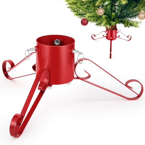 Liliful Support de sapin de Noël pour arbre de Noël vivant en métal robuste - Base élégante et robuste pour sapin de Noël de 2 m - Argenté (rouge)