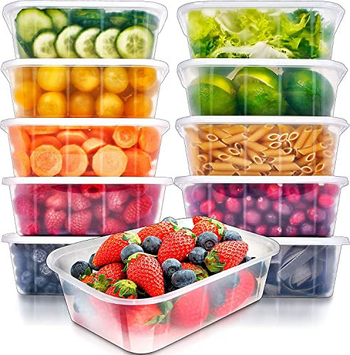 750ml, 1000ml, 650ml, 500ml Clear reusable Food Containers with Lids - [ 25 Pack] Microwavable Freezable Containers, Food Deli Containers for storage - Reusable meal Prep (750ML)