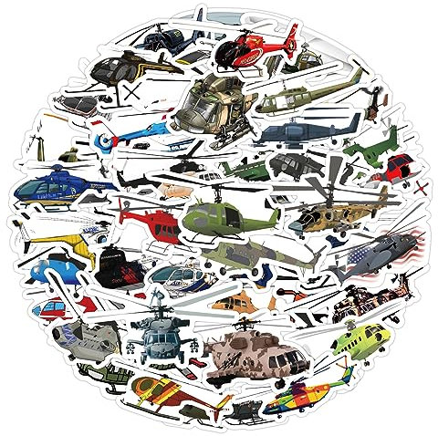 Hubschrauber Aufkleber für Laptop (60 PCS),Geschenk für Kinder Jugendliche Erwachsene Jungen,Hubschrauber Stickers Wasserdicht Vinyl Aufkleber für Scrapbook,Skateboard,Auto,Gepäck