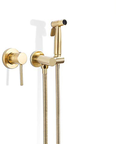 Bidet Spray Set, Brass Brushed Gold Toilet Bidet Spray Gun Shower Bidet Set with Hot and Cold Hand Blender Valve Jet Set Shower Head