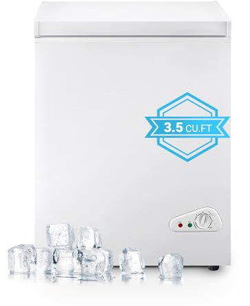 Mini Chest Freezer 3.5 Cu.Ft, Small Top Door Deep Freezer with 7 Adjustable Temperature, Removable Basket, Low Noise for Home, Apartment, Open Garage, Kitchen White