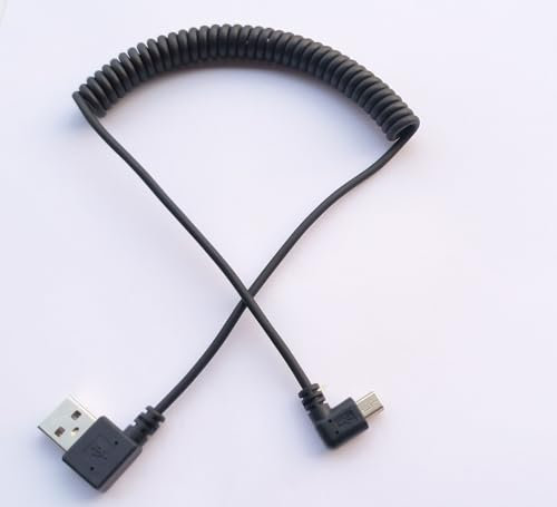 Choojialiy Coiled Mini USB Cable, 1.5 Meter Coiled Right Angle Mini B USB Charger Cable, USB to Mini USB Sync Charging and Data Transfer Spring Coiled Cord for Mini USB Devices