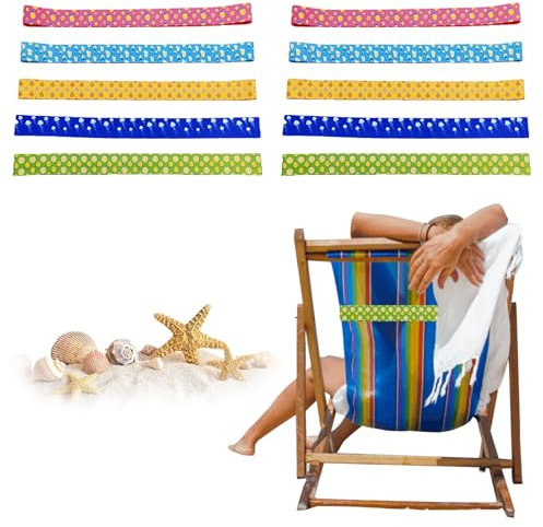 Qivine 10 Pack Towel Bands for Beach Chairs, 120cm Towel Clips for Lounge Beach Pool Chairs Towel Strap Holder Elastic Windproof Beach Accessories