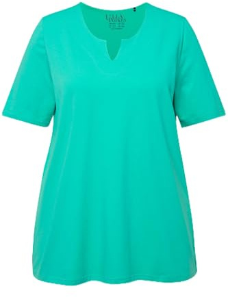 Ulla Popken Damen große Größen Übergrößen Plus Size T-Shirt, A-Linie, Tunika-Ausschnitt, Halbarm türkisgrün 46+ 807259437-46+