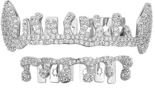 Teeth Grillz Teardrop Bottom Grillz Diamond Drip Cap Grillz Zähne Vergoldet Iced Out Diamant Grills Halloween Hip Hop Zähne Schmuck und Zubehör, Medium, Nicht-Edelmetall, Zirkonia