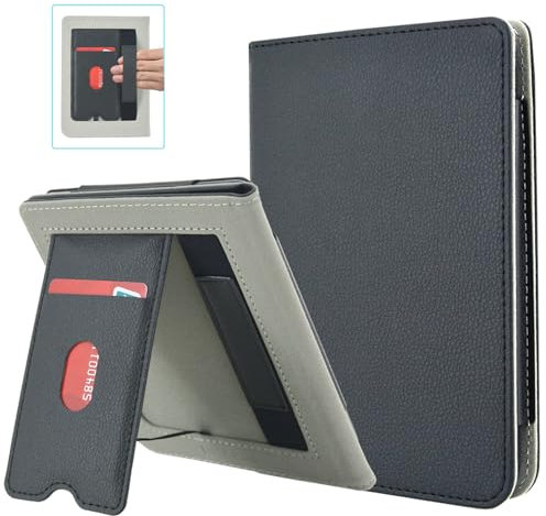 DMLuna Custodia per Kobo Clara Colour/Clara BW (2024)/Clara 2E (2022), Funzione Auto Sleep/Wake, Cinturino da Polso, Leggera e Protettiva in PU di Alta Qualità con Supporto e Slot per Schede, Nero