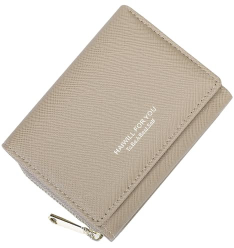 HAIWILL Geldbeutel Damen Klein PU Leder, Portmonee Damen Klein mit Münzfach und 7 Kartenfächern, Gross Kapazität Kleines Portemonnaie Damen Viele Fächer (Saffiano Beige)