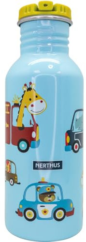 NERTHUS FIH 1352 Botellín de agua infantil con tapón pajita a prueba de fugas 500 ml, Botella de agua para niños