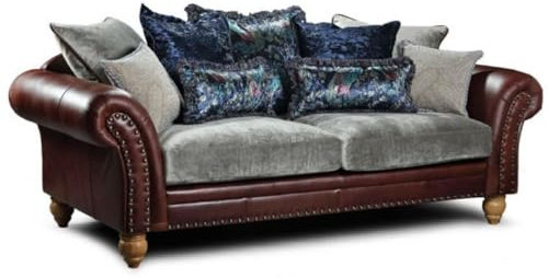 Casa Padrino Luxus Echtleder 4er Sofa Dunkelbraun/Grau/Hellbraun 274 x 105 x H. 100 cm - Wohnzimmer Leder Sofa - Echtleder Wohnzimmer Möbel