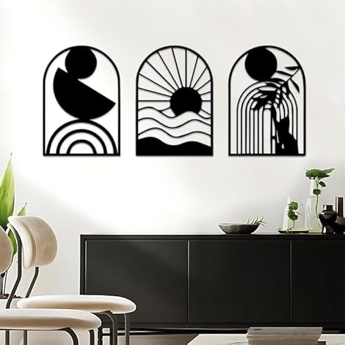 Resama 3 Paneele, Boho Metall Wandkunst, Moderne geometrische Wand Dekor Schwarz Abstrakte Minimalistische Metall Wand Dekoration für Zuhause Wohnzimmer Schlafzimmer