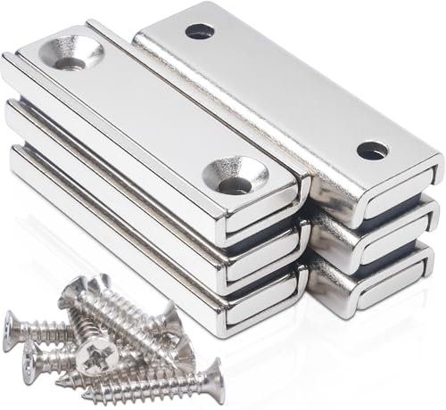 swihorab 6 Stück Neodym Magnete Extra Stark, 40x13,5x5mm Magnete Stark Groß Schraubbar Magneten Rechteckmagnete Magnete mit Loch Magnetverschluss Senkkopf Magnet Industrielle Topfmagnet mit Schrauben