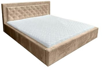 Meble Ares Boxspringbett 180x200 - Komfortabel Polsterbett mit Bettzeugbehälter - Stilvolles Bett mit gepolstertem Kopfteil Crystal - Elegante Schlafzimmermöbel - Samt Beige