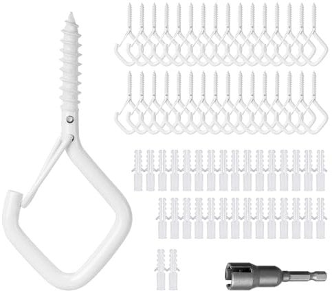CANGCANG 30pcs Screw Hooks for Hanging,Ceiling Hooks for Plants Hanging Heavy Duty,Heavy Duty Safety Buckle Windproof Hook for Birdcage(White)