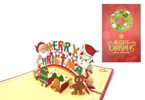 scicent Pop Up Karte Weihnachtskarten 3D Lebkuchenhaus Malerei Weihnachtsgrußkarten Kreative Weihnachtsmann Schneemann Rentier Weihnachten Grußkarten mit Umschlag - 20930