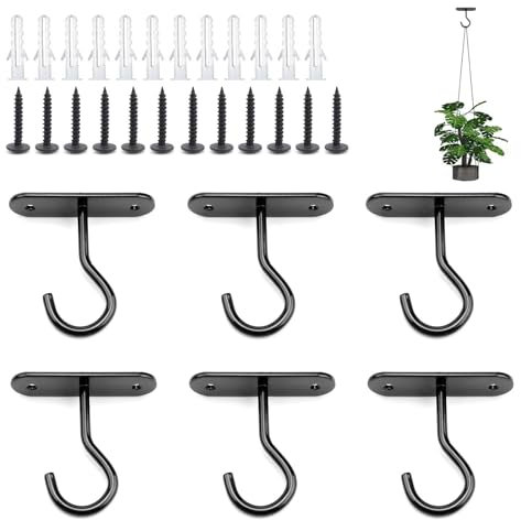 HJIAMA Gancho de Techo, 6 Juego Colgador de Plantas de Montaje en Pared, Ganchos de Techo para Colgar Plantas con Tornillos para Colgar Linternas, Campanillas Viento, Cestas para Plantas