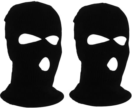 ATSNOSH 2 Stück Gestrickte Sturmhauben mit 3 Löchern, Motorradmaske für Damen Herren, Balaclava, Skimaske, Fahrrad Gesichtsmaske, Winddicht Warm (DE/NL/SE/PL, Alphanumerisch, Einheitsgröße, Schwarz)