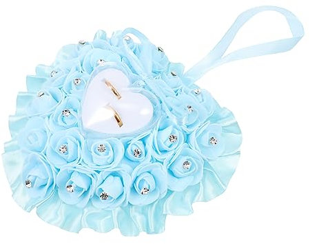 KITANDOVE Ring-Ring-Box Ringkissen Hochzeit Hochzeitsring Ringkissen Zur Hochzeit Weiße Kissen Fürs Bett Rosa Dekoratives Kissen Rosenkissen Herzringkissen Rosenring Sky-Blue Schaumstoff