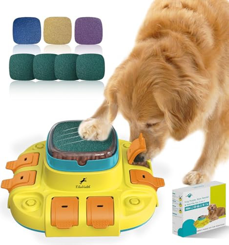EliaValth Interactive Dog Toys for Mental Stimulation, 3-in-1 Puzzle With 2 Levels, Slow Feeder Bowl & Nail File, Scratch Board for Nails, Yellow