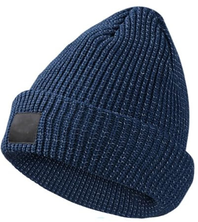 Flex Beanie Reflektierende Mütze für Damen Herren, warme reflektierende Strickmütze für den Winter, dicke, kältebeständige Plüschmütze für Outdoor-Sportarten (DE/NL/SE/PL, Alphanumerisch, L, Blue)