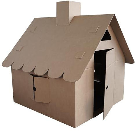 Extra großes Spielhaus Max aus Pappe für Kinder | 100x93x100 cm großes kreatives DIY-Haus | aufklappbare Türen & Fenstern Geburtstagsgeschenk
