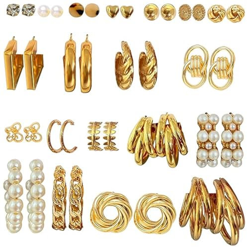 Musedimall 23 Paar Creolen gold Ohrringe Set, Golden Piercing Kleine Ohrstecker, Ohrringe Damen for Freundin Ehefrau Gute Freunde Geburtstags Weihnachts Valentinstags Geschenk
