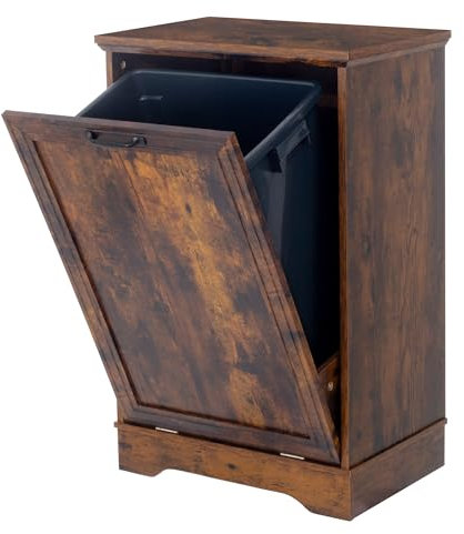 TDLEAYYD 13 Gallons Tilt Out Trash Cabinet, Hidden Trash Can Cabinet Wooden Tilt Out Pet Proof Hidden Trash Bin Cabinet for Kitchen Living Room (Rustic Brown)