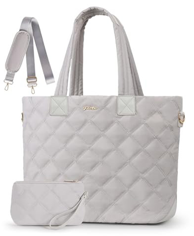 Prite Tragetasche Einkaufstasche für Frauen Große Puffer gesteppte Umhängetasche Handtasche Leichte flauschige Lehrer-Krankenschwester-Tasche mit Schultergurt für Arbeit, Reisen, Fitnessstudio, Schule