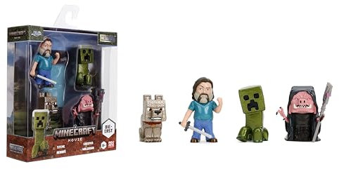 Jada Metalfigs 4-Pack – Minecraft Movie Die-Cast Figures – Steve, Wolf, Creeper, Malgohsa – 2.5-Inch Scale Collectible Set for Kids and Fans – Durable Metal Build