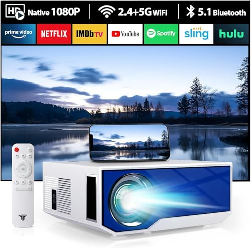 ZDK Proiettore nativo 1080p 18000 lumen 4K supportato con wifi e bluetooth, proiettore per camera da letto esterno interno compatibile con smartphone, HDMI, USB, AV, Fire Stick, PS5 per casa, camera