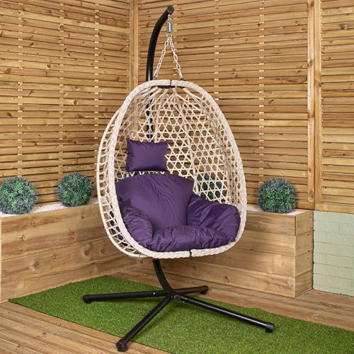 Samuel ALEXANDER Hanging Garden Rattan Egg Chair with Steel Frame and Waterproof Cover in Indigo