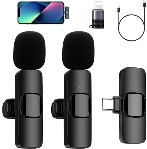Wireless Lavalier Microphone For iPhone, iPad, Android,Bluetooth Microphone With Noise Reduction and Crystal Sound For Video Recording, Live Streaming,PC, Laptop
