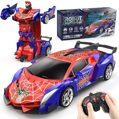 Coche Teledirigido Robot, Spider Transformar RC Carro Radiocontrol Remote Car Juguete Niños Niñas 3 4 5 6 7 8 9 10 Años 2.4GHz Modelo Escala 1/18 Recargable, Juego Vehículo Regalos Cumpleaños Navidad