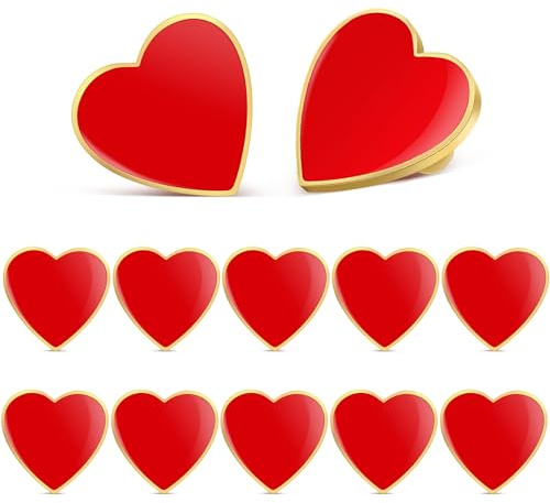 CHUANFU 12 Pièces Broches en Coeur, Pins en Forme de Coeur Rouge Émail | Broche Femme Vêtement, Saint Valentin Épinglette Romantiques, Accessoire Mode pour Vêtements Sacs Chapeaux