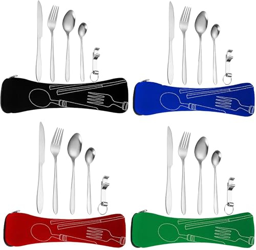 Mnsconkl Set Couverts Camping 4 Personnes Inox 24 Pièces avec Étui | Set couverts camping inox 24 pièces pour 4 personnes avec étui. Idéal pour voyage, pique-nique, randonnée et repas outdoor