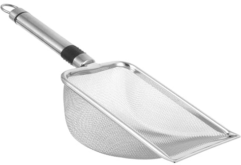 WRITWAA Edelstahl Erdsieb mit 5mm Maschen Gartenschaufel und Siebschaufel für Kompost Sand Katzenstreu Ergonomischer Griff Robustes Metall Vielseitig für Garten und Tierpflege