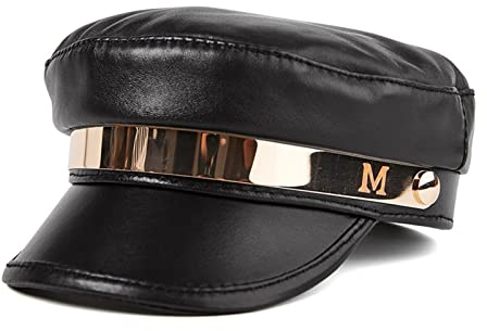 BGAZA Baretthüte for Frauen, Pu. Lederwinter-Hüte for Damenmode(56CM)