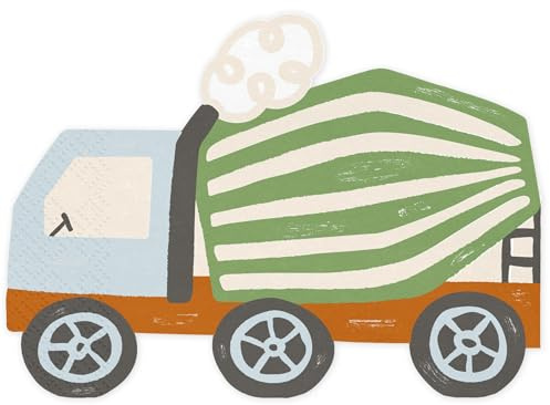 HIKIhooray Betonmischer Servietten 20 Stk. - Papierservietten Baustelle Kindergeburtstag 16x13 cm Betonmixer Fahrzeuge Laster Beton Partygeschirr