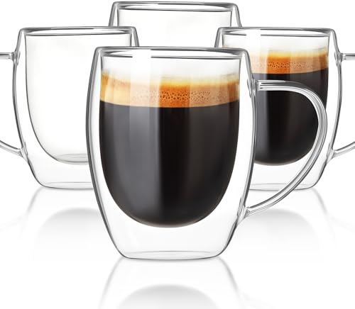 FrutPunch Glass Coffee Mugs 4Pcs 350ml for Cappuccino, Latte, Espresso | Double Wall Design, Dishwasher & Microwave Safe, for tea, espresso, for Valentine's Day, weddings, birthdays, Christmas